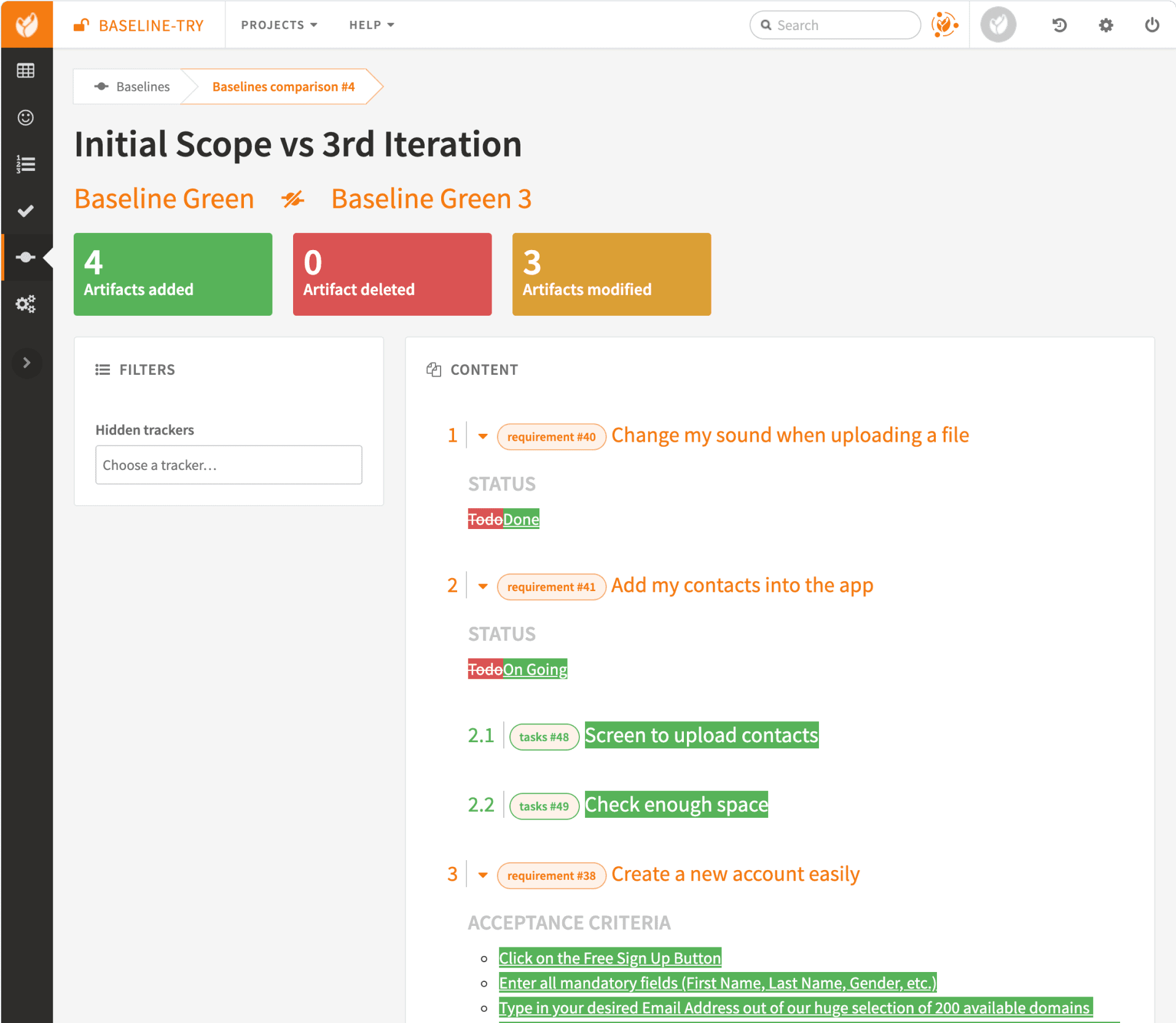 requirements management and baseline