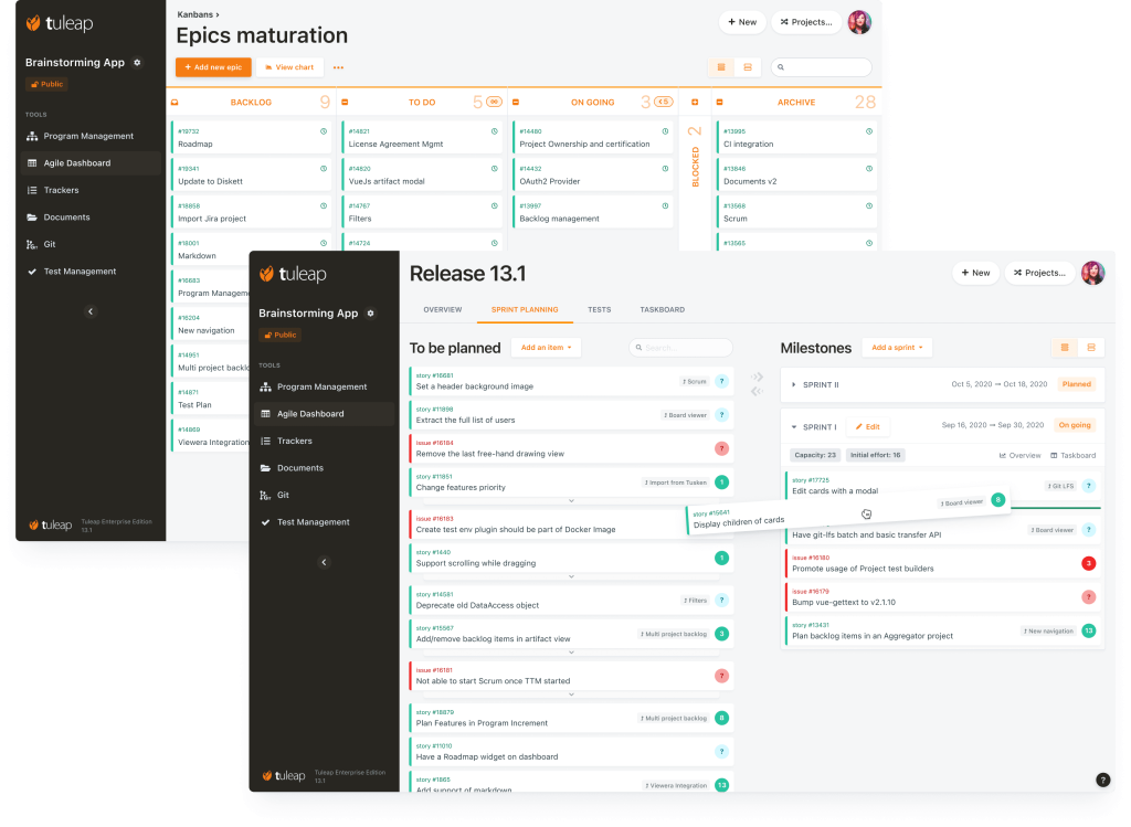 Tableau Kanban et planification dans Tuleap